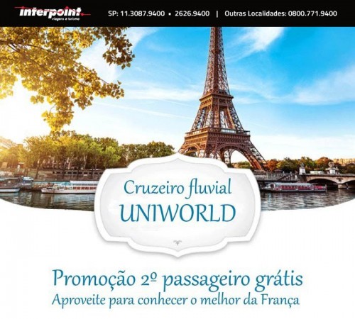 Promoção 2×1 Uniworld. Aproveite esta oportunidade para conhecer o melhor da França