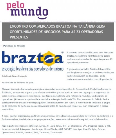 Encontro com mercados Braztoa na Tailândia gera oportunidades de negócios para as 23 operadoras presentes